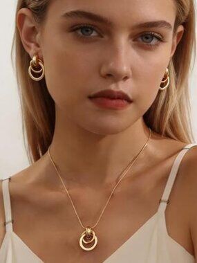 14K Gold Plated Knot Jewelry Set Necklace & Drop Earrings